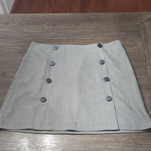 LOFT Light Gray Mini Skirt with Double Row Buttons